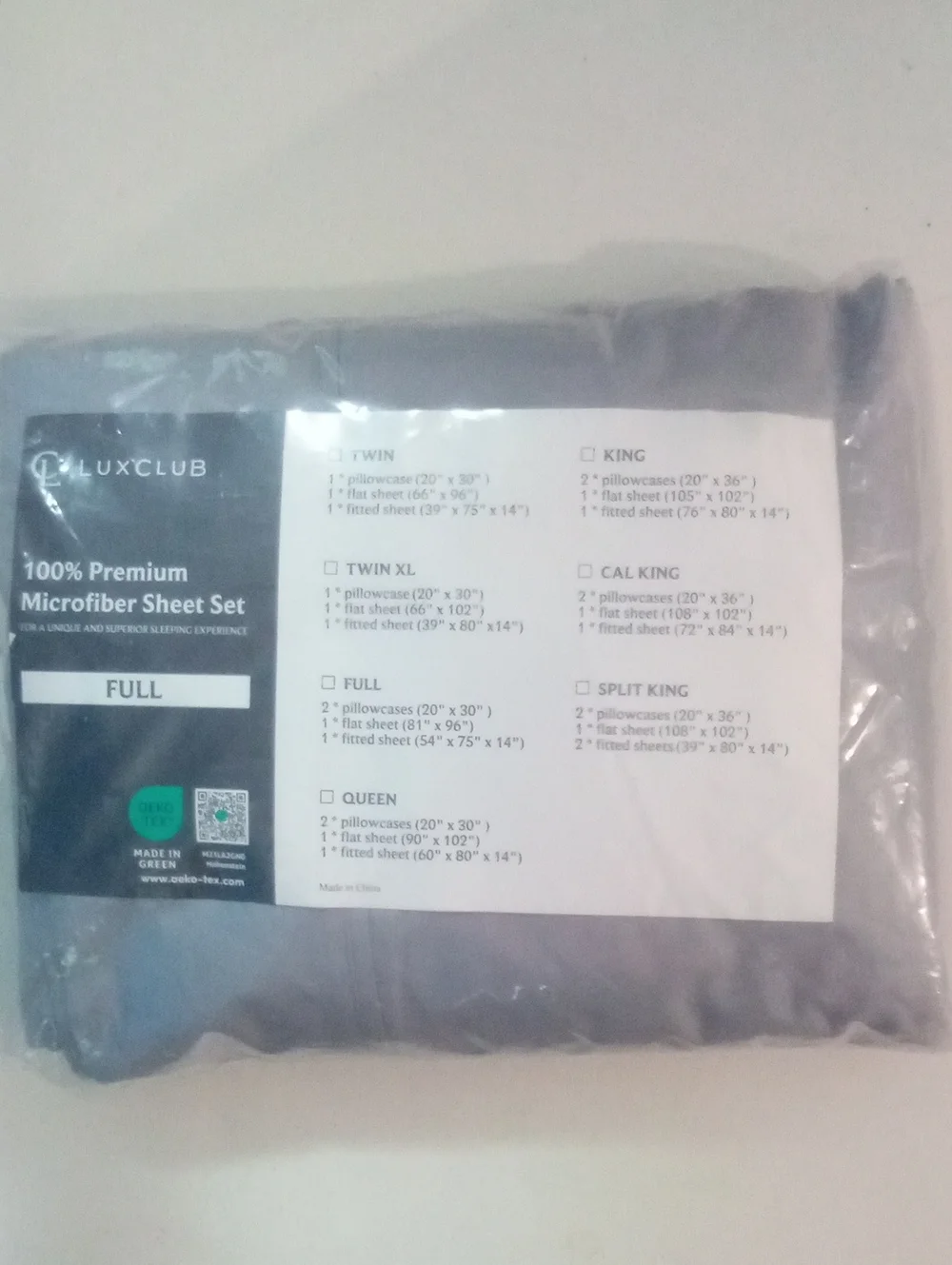 Lux Club 100% Microfiber Sheet Set - Full NWT Gray By Luxclub